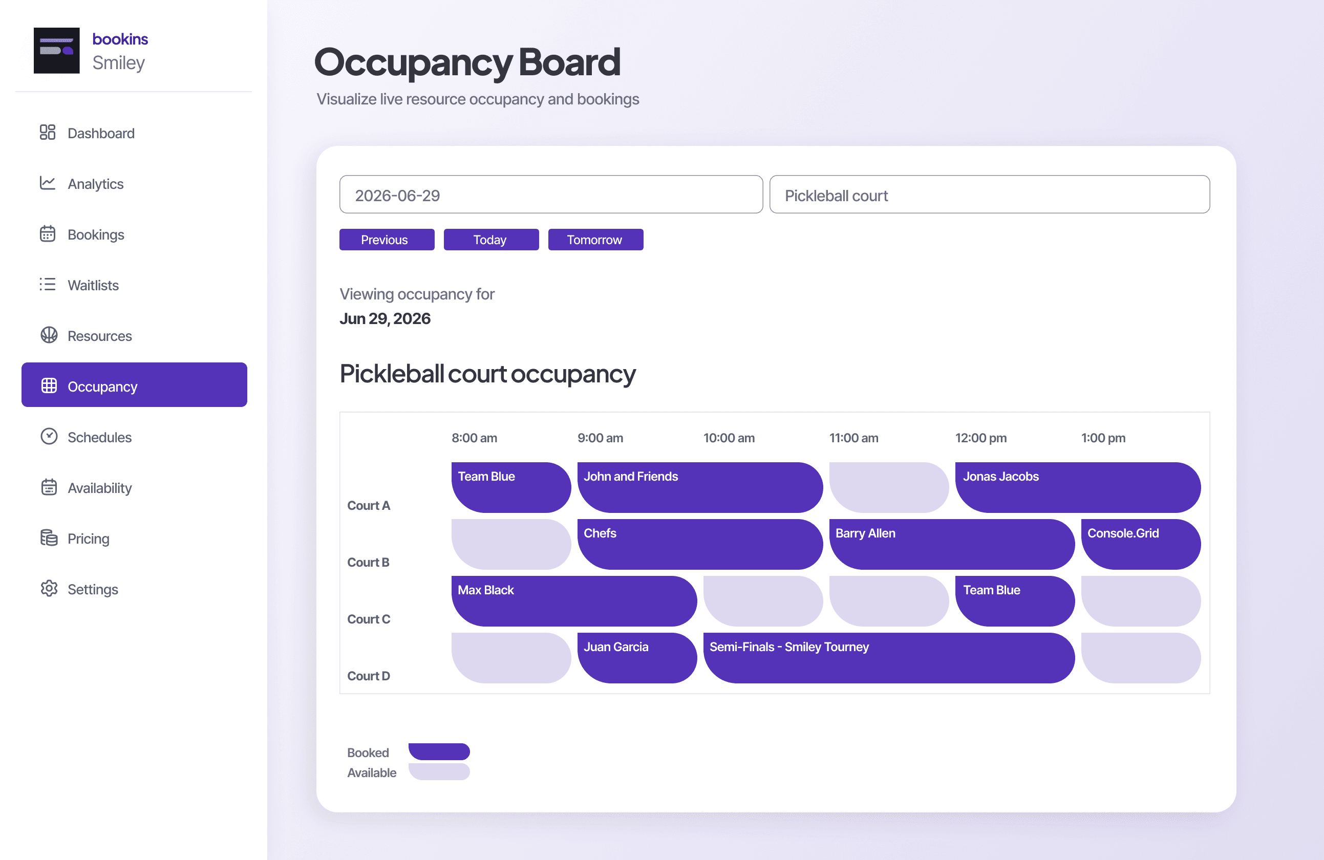 Bookins full occupancy board