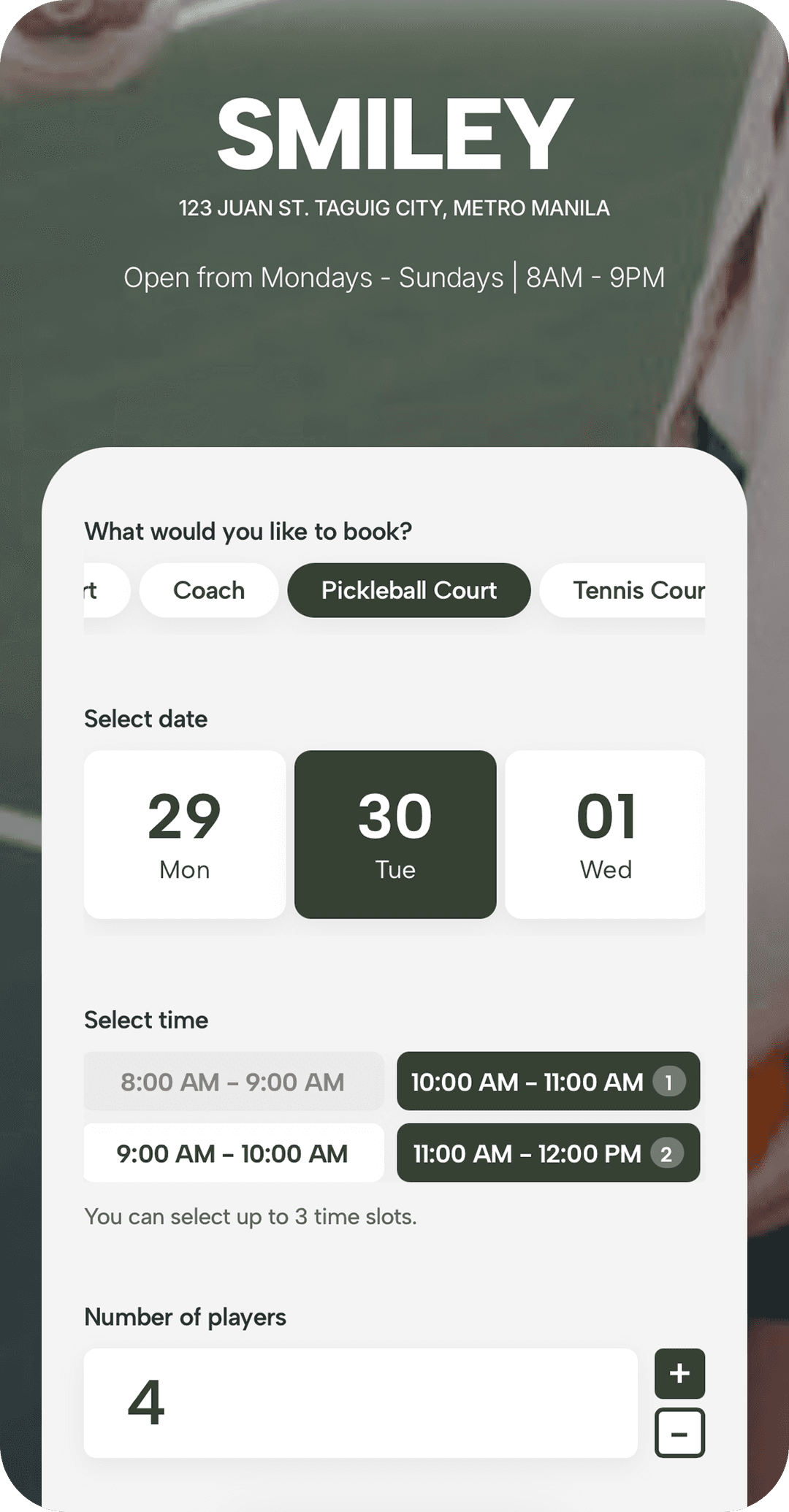 Bookins public booking page on mobile